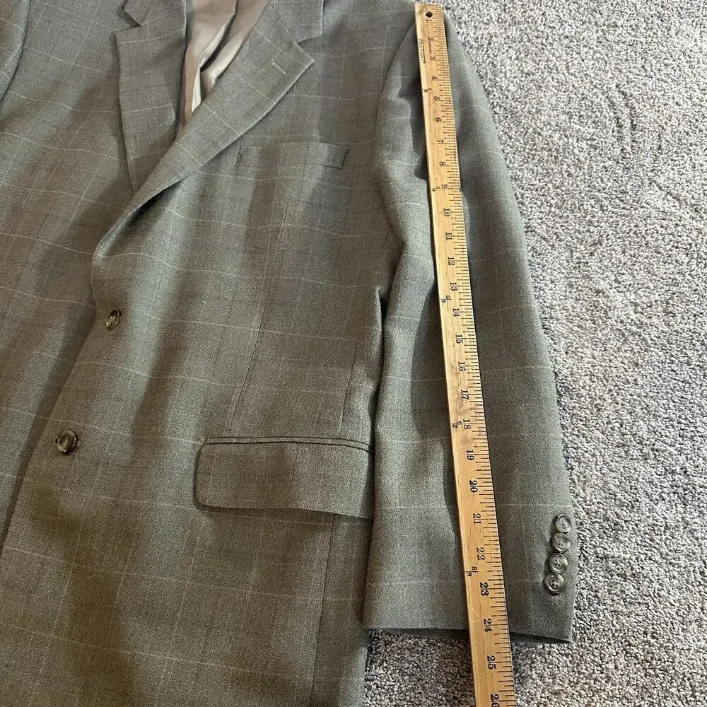 Jos A Bank Sport Coat Mens Size 46R Silk Wool Windowpane Plaid Blazer